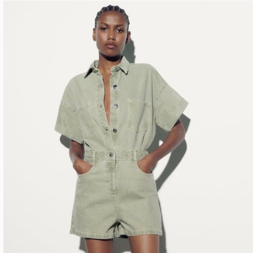 Zara denim romper jumpsuit, Sz M